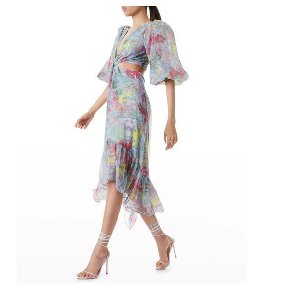 ALICE + OLIVIA KATIA TWIST-FRONT FLORAL CUTOUT MAXI DRESS HIGH LOW Sz 6 NWT - Picture 3 of 8